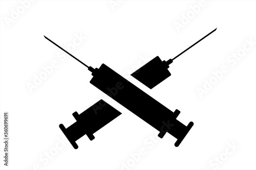 Vector illustration of cross syringes on white background. Symbol of vaccine disease.