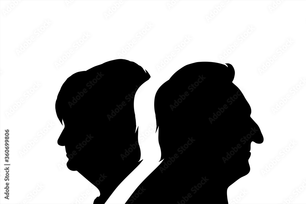 Vector silhouette of couple. Symbol of senior man and woman.