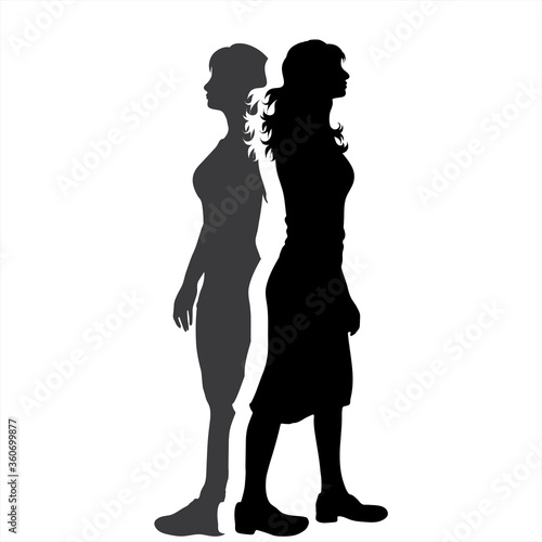Vector silhouette of different woman. Symbol of couple.