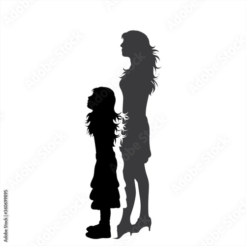 Vector silhouette of family. Symbol of mother and daughter.