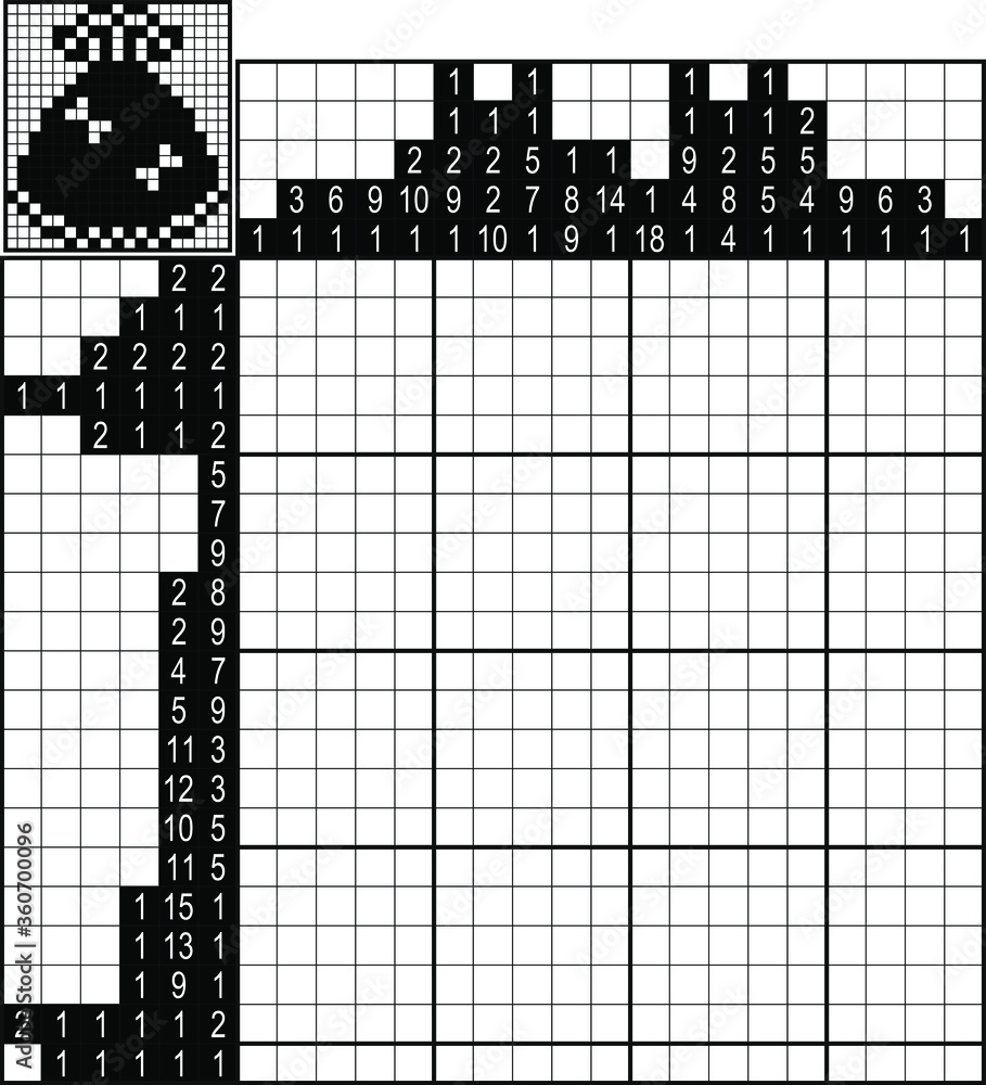 Fototapeta premium Japanese crossword. Black and white. Paint by number puzzle. Education game for children. Dress 4