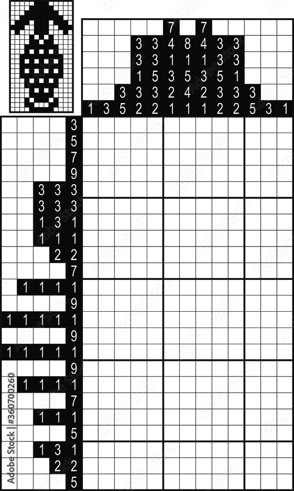 Fototapeta premium Japanese crossword. Black and white. Paint by number puzzle. Education game for children. Gown