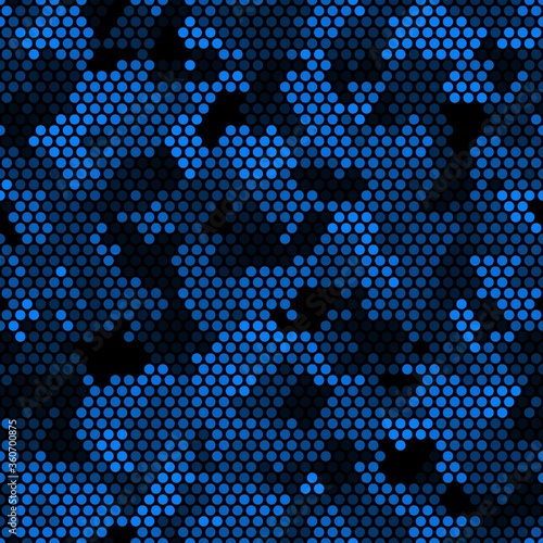 Abstract seamless pattern with blue gradient colored circles on black