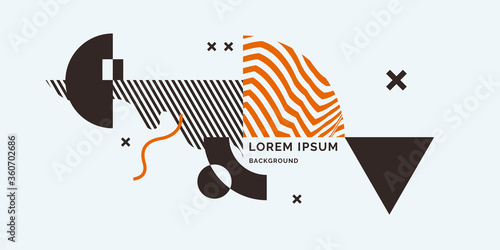 Bright poster with dynamic waves and geometric forms. Vector illustration in minimal style