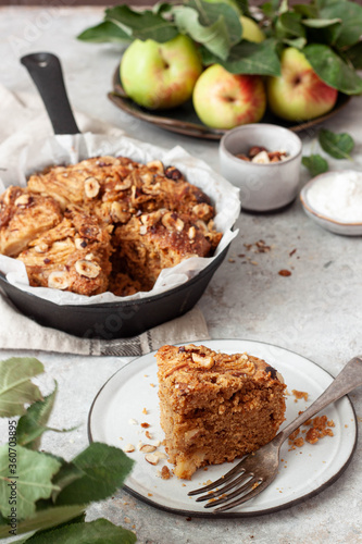 Homemade apple pie with cinnamon and hazelnut