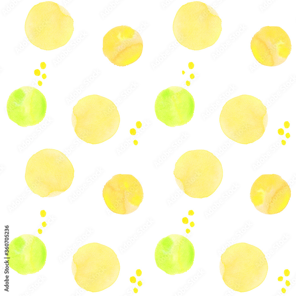 Circle dot blot sun summer lemon yellow white bright cute female textile fabric watercolor repeating pattern