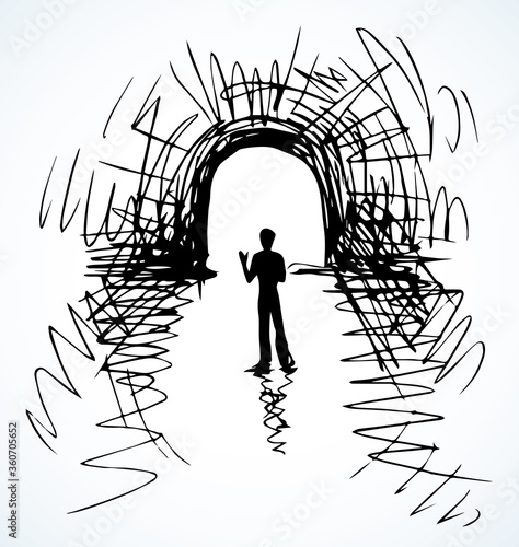Road through the tunnel. Vector drawing