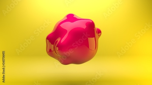 3D abstract pink fluid ball . Yellow colorful Background. 3D rendering
