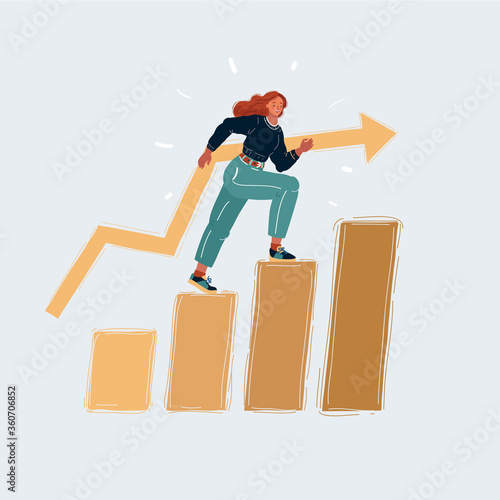 Vector illustration of A girl college student walking up the staircase. Woman is climbing the stairs of levels success.