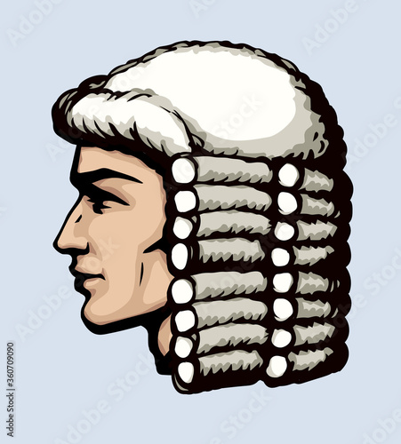 Vintage french wig. Vector drawing