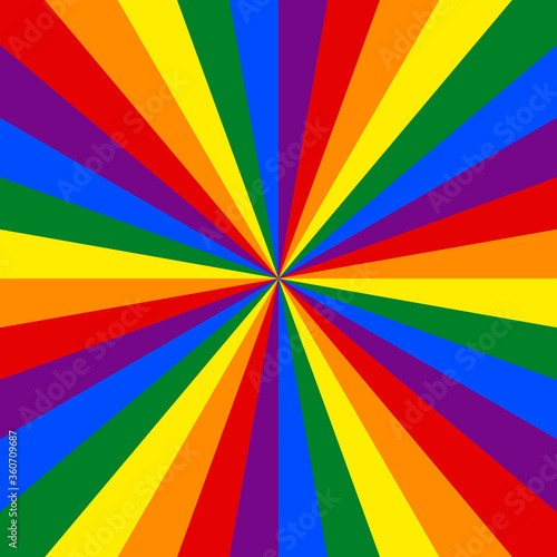 LGBT flag. Rainbow background. Abstract sunburst or sunbeams pattern for use in LGBTQI Pride Event, LGBT Pride Month, Gay Pride Symbol. Design graphic element is saved as a vector illustration.