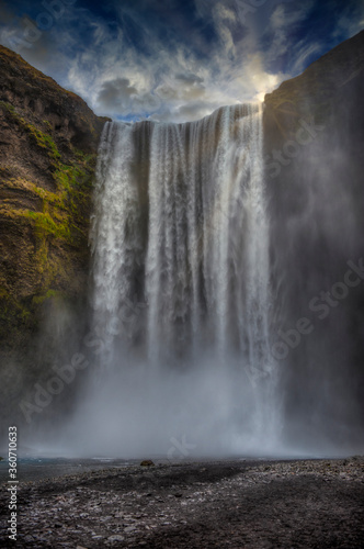 Skogafoss waterfall in southern Iceland near the town of Skogar. Iceland