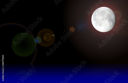 Fototapeta Naklejka Na Ścianę i Meble -  Luna piena illuminata con riflessi colorati di luce 