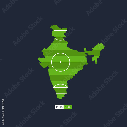 India. Map of the country with a football field. Vector football illustration.