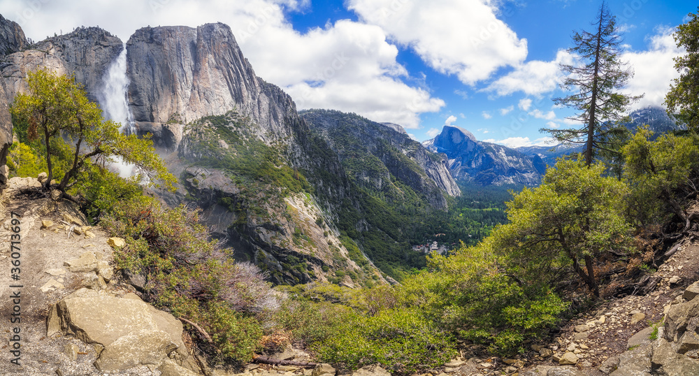 hiking the upper yosemite falls trail in yosemite national park in california, usa