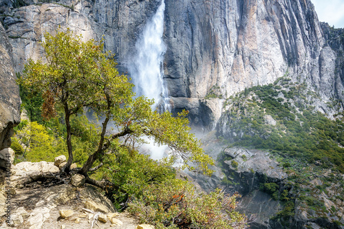 hiking the upper yosemite falls trail in yosemite national park in california  usa