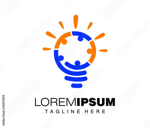 Vector illustration of people on the light bulb logo sign 