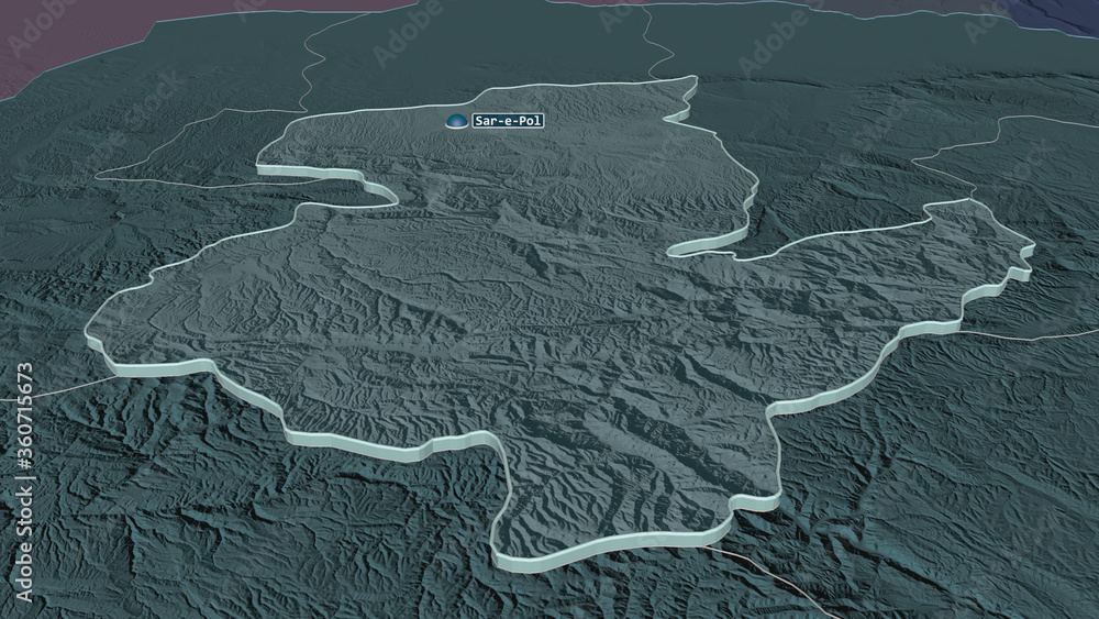 Sar-e-Pol, Afghanistan - extruded with capital. Administrative Sar-e-Pol, Afghanistan - extruded with capital. Administrative