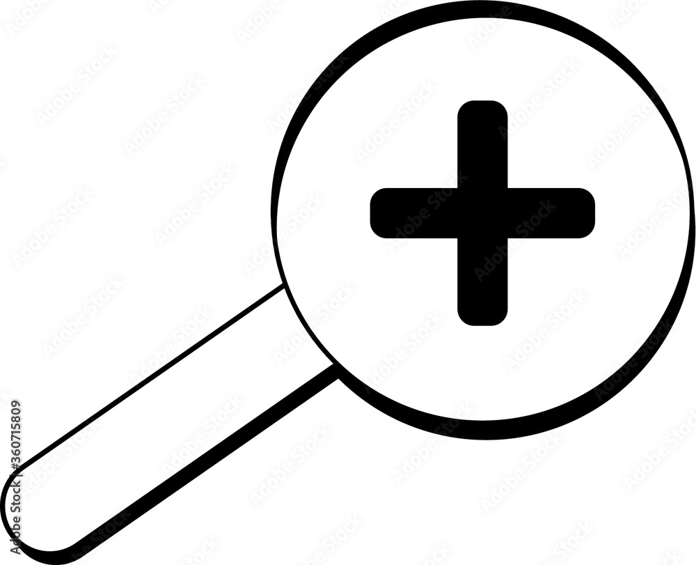 Fototapeta premium Black magnifier with plus sign. Suitable for label, logo, packaging, decor, background.