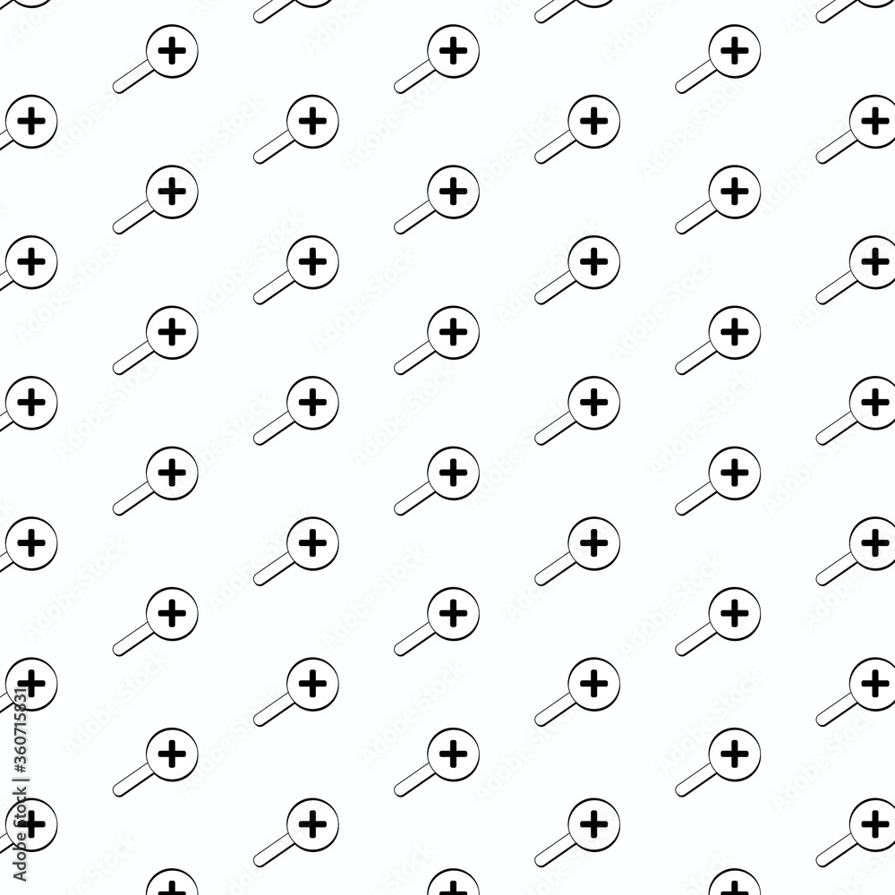 Black magnifier pattern with plus sign. Suitable for label, logo, packaging, decor, background. Black magnifier pattern with plus sign. Suitable for label, logo, packaging, decor, background.