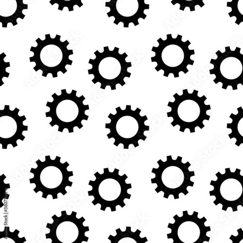 Seamless pattern black machinery mechanism on a white background