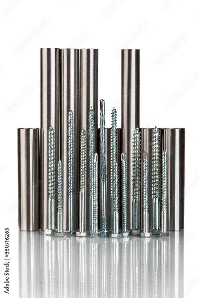 Stack of metal pipes. Chrome steel tubes isolated on white background Stack of metal pipes. Chrome steel tubes isolated on white background
