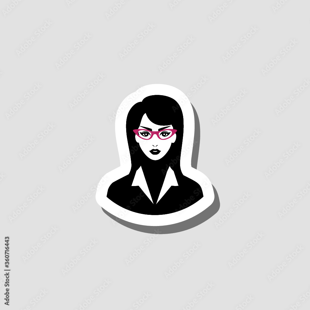 Women face with glasses sticker icon isolated on gray background Women face with glasses sticker icon isolated on gray background