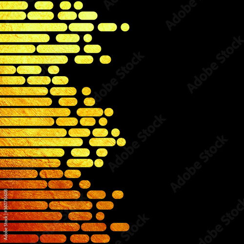Vector set of gold stripes and drops on a black background
