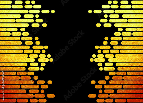 Vector set of gold stripes and drops on a black background