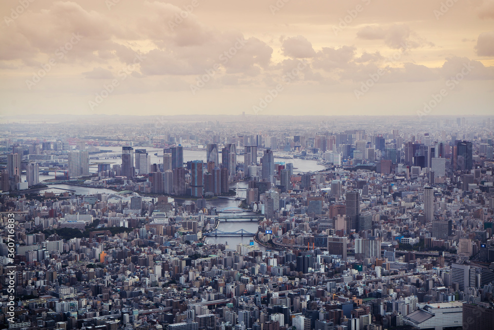 Aereal View of Tokyo City Skyline from Sky tree tower in Japan