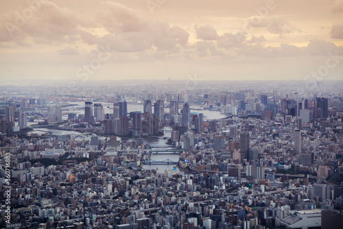 Aereal View of Tokyo City Skyline from Sky tree tower in Japan