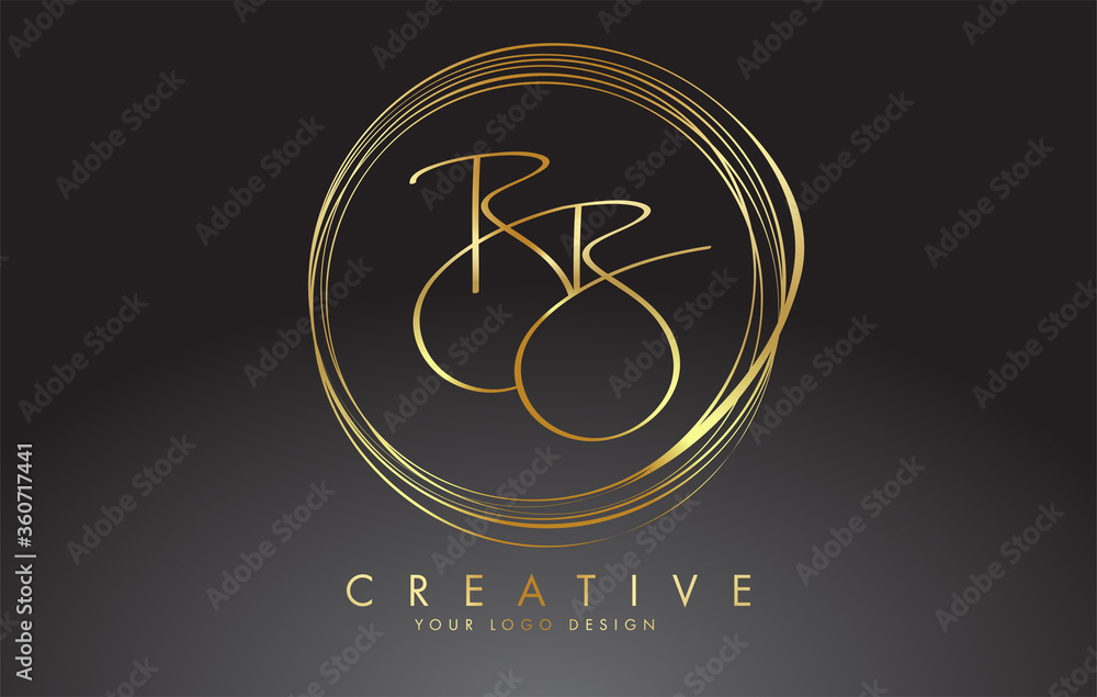 Handwritten Golden BB Letters Logo with a minimalist design. BB Sign with Golden Circular Circles. - obrazy, fototapety, plakaty 