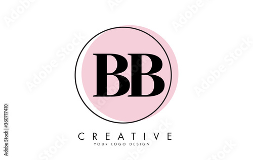 Letters BB B Logo with a minimalist design and pink Circle and black frame design.