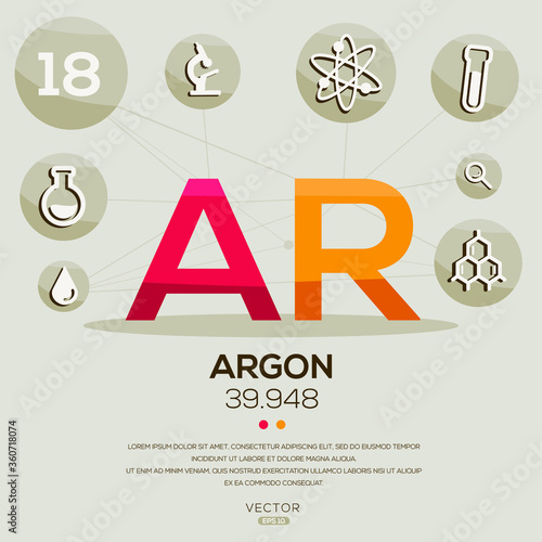 AR (Argon)The periodic table element,letters and icons,Vector illustration.