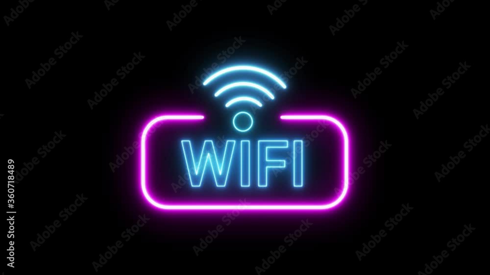 Animation wifi neon sign light at black background in looped concept animation. Animation wifi neon sign light at black background in looped concept animation.