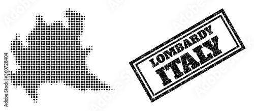 Billede på lærred Halftone map of Lombardy region, and scratched seal