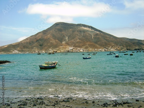 View over the bay of Tortugas with fisher boats, between Casma and Chimbote. Tortugas is a port for hookah-divers.