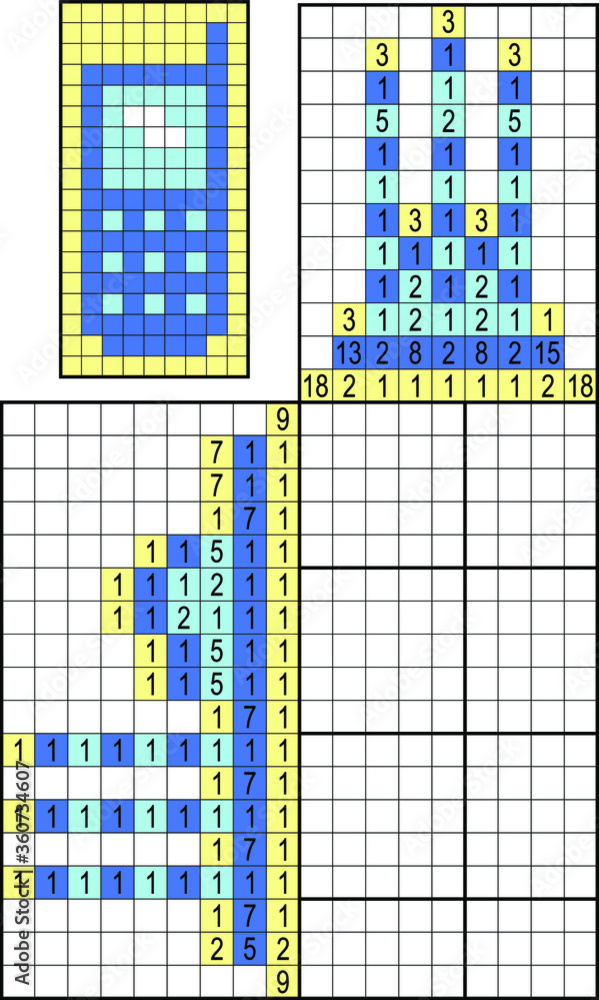 Fototapeta premium Japanese crossword. Colorful. Paint by number puzzle. Education game for children. Mobile phone
