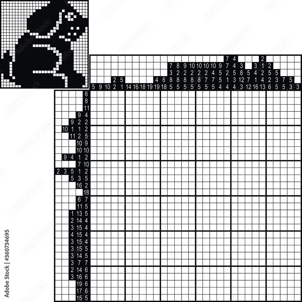 Fototapeta premium Japanese crossword. Black and white. Paint by number puzzle. Education game for children. Puppy