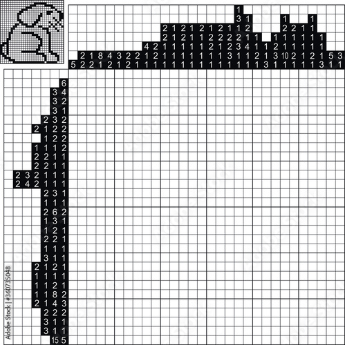 Japanese crossword. Black and white. Paint by number puzzle. Education game for children. Hare