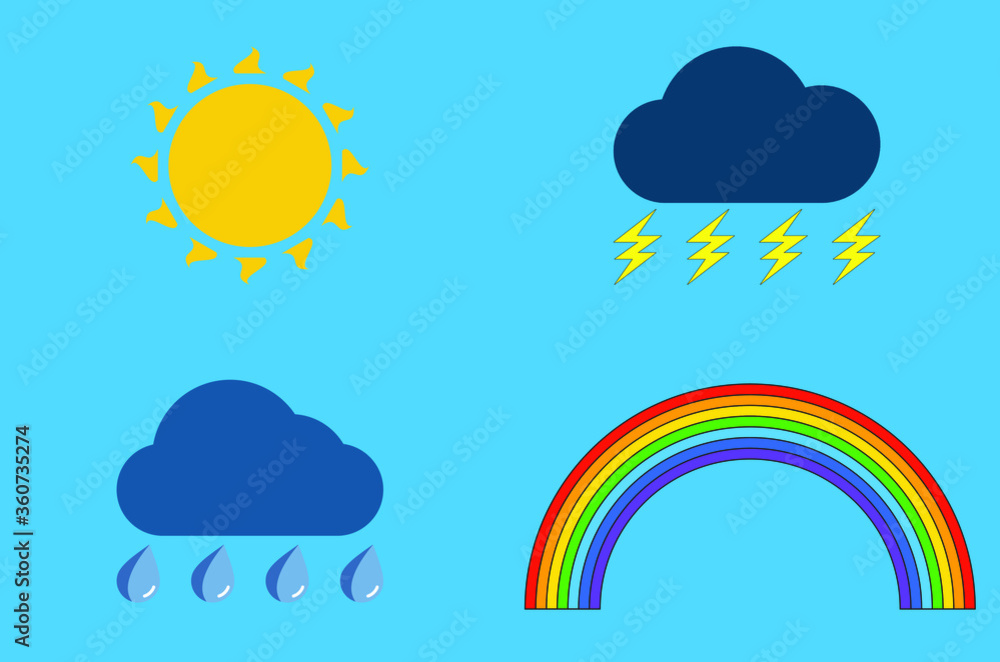 Set of weather phenomenon isolated on blue background Set of weather phenomenon isolated on blue background