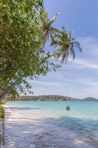 palm trees and swings on the beach  Koh Mak beach  Koh Mak Island   Thailand.