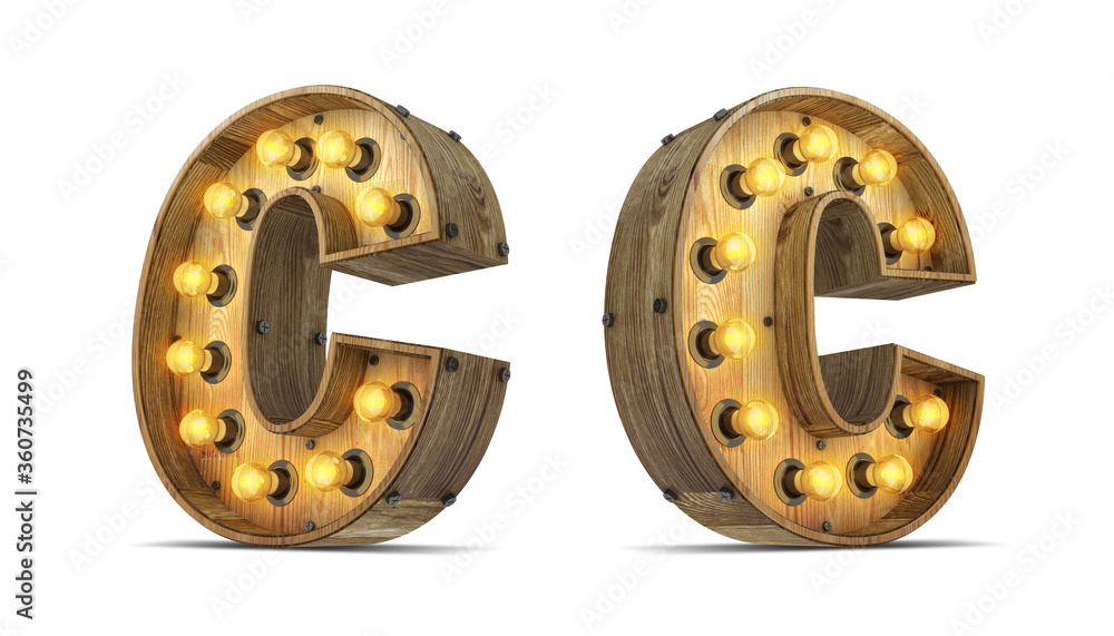 Fototapeta premium Wood alphabet light bulb 3d rendering illustration with clipping paths.
