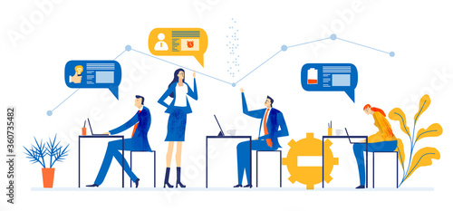 Business people in meeting room, office. Business meeting, discussing the deal. making progress, finding solution. Work together. Modern flat design business concept illustration 