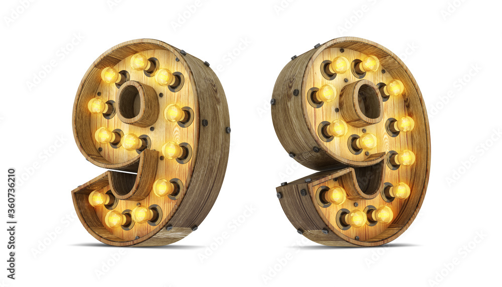 Fototapeta premium Wood alphabet light bulb 3d rendering illustration with clipping paths.