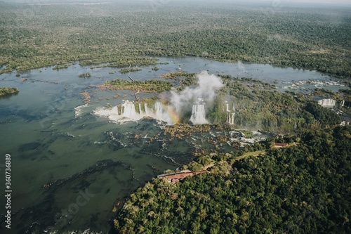 Aerial shot of the beauty of the Iguaza falls of the IguaÃ§u National Park in Brazil photo