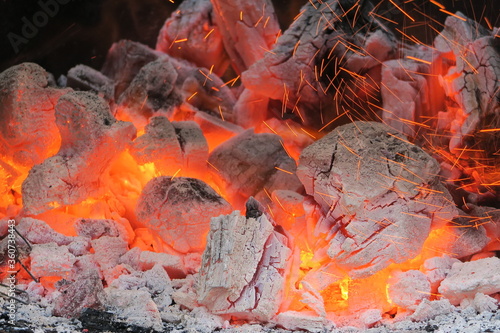 Burning coal fireplace