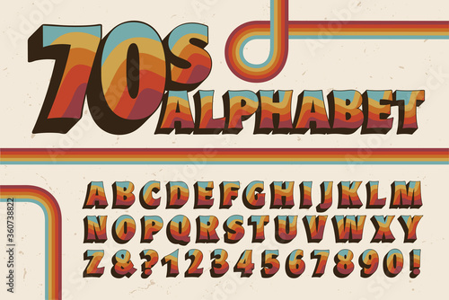 A 1970s-style Alphabet with Wavy Rainbow Stripe Embellishments