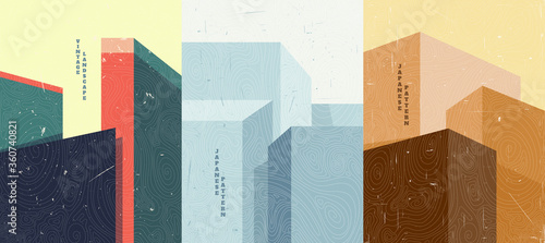 Vector illustration. Modern art background. Color wallpapers set. Minimalist graphic design for poster, cover, brochure, magazine, flyer, greeting card. Buildings in geometric style. Retro graphic