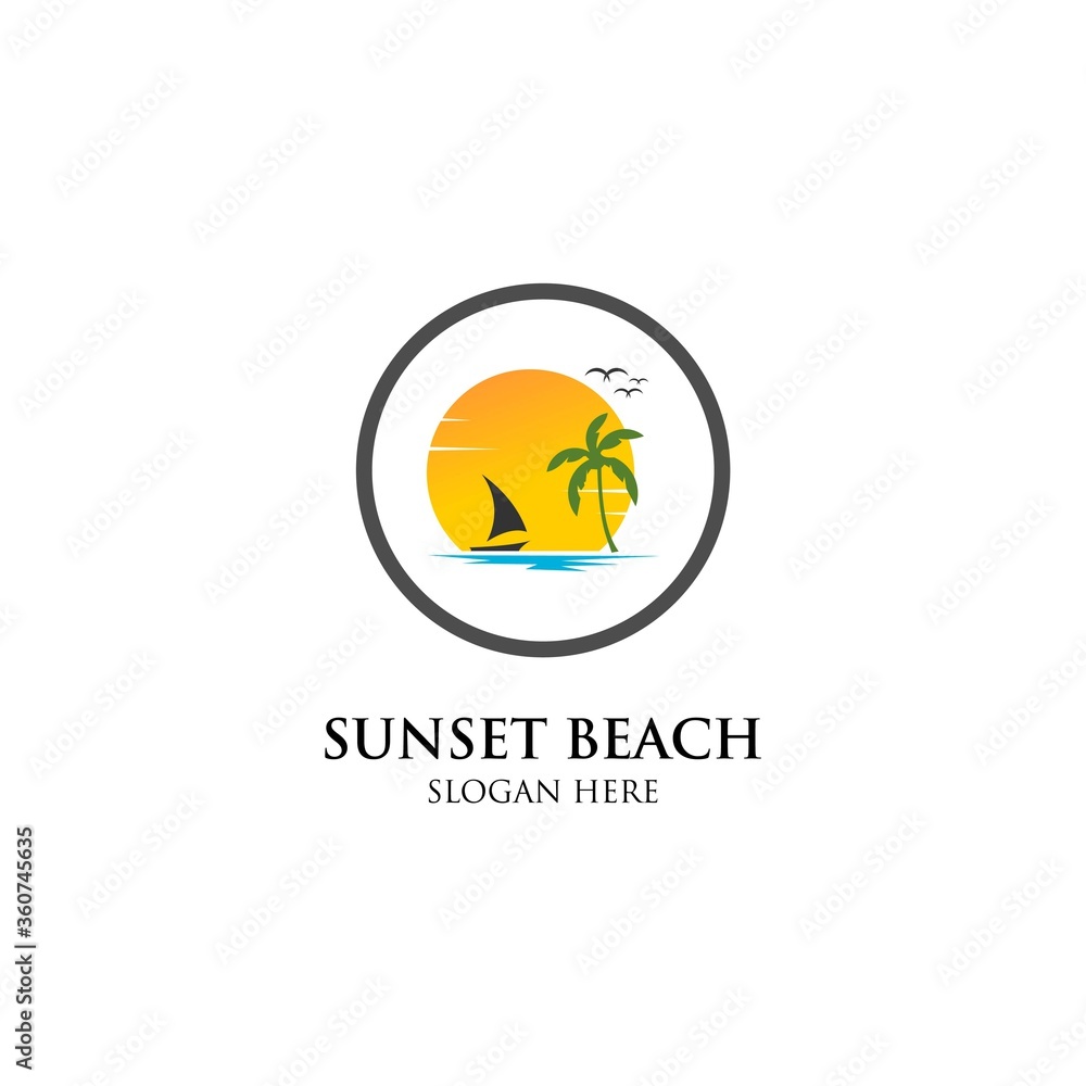 Obraz premium Sunset With Beach Logo Design
